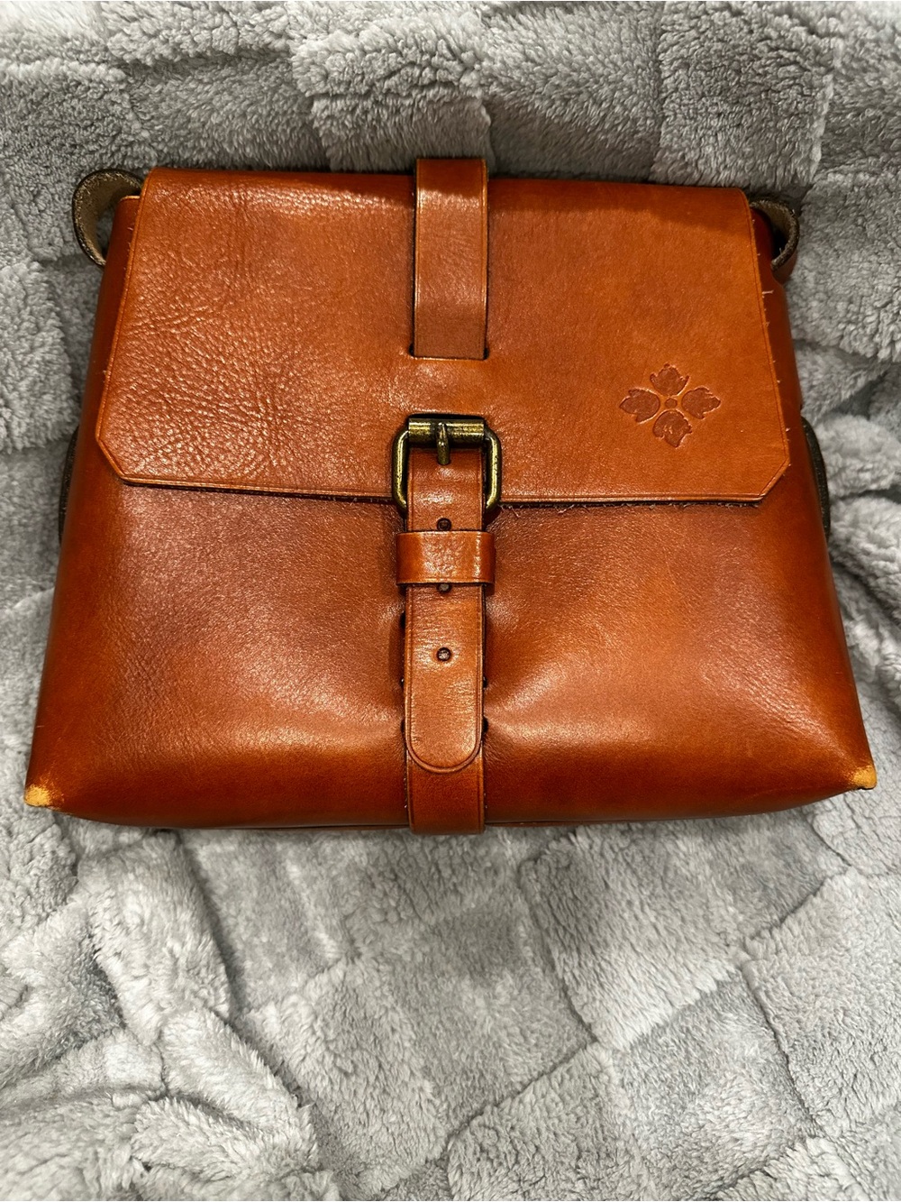 Patricia Nash Cognac Leather Messenger Bag with Buckle